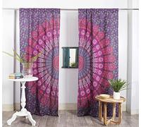 Popular Handicrafts Tenda a pannello per finestra, stile indiano, hippie, bohémien, con bellissimo pavone, mandala,