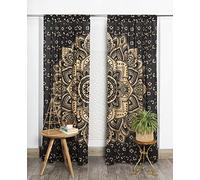 Popular Handicrafts, Tende a pannelli, stile indiano, hippie, bohémien, bellissime, colore sfumato, motivo mandala, colore nero e oro