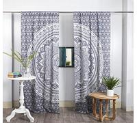 Popular Handicrafts Tende a pannello mantovana per finestra, stile indiano, hippie, bohémien, bellissimo, set da 2 pezzi, motivo mandala, filtraggio della luce, colore: grigio argento