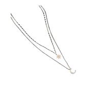 Popular S925 silver chain layer moon collarbone necklace, a hip-hop retro design for women, exquisite wedding jewelry(NK092 Gold)