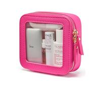 Popvibe Beauty case trasparente da viaggio per cosmetici, borsa da toeletta trasparente con cerniera, organizer portatile per trucchi da viaggio, borsa compatta per auto per oggetti essenziali, Rosa