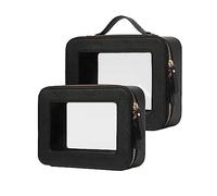 Popvibe Beauty case trasparente da viaggio per cosmetici, borsa da toeletta trasparente con cerniera, organizer portatile per trucchi da viaggio, borsa compatta per auto per oggetti essenziali, nero,
