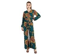 POPWINGS Set casual con top e gonna in cotone stampato Bagru da donna || Top con pompon e gonna lunga a fessura per le donne || Set da donna in due pezzi per l'estate, verde, S