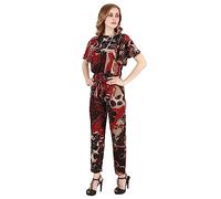 POPWINGS Set casual con top e gonna in cotone stampato Bagru da donna || Top con pompon e gonna lunga a fessura per le donne || Set da donna in due pezzi per l'estate, Marrone caffè, S