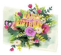 POPWOW Biglietto pop-up di buon compleanno, fiori e farfalle, biglietto di auguri 3D floreale, regalo per mamma, sorella, donne, nonna, matrigna, zia, figlia, 12,7 x 17,8 cm, include busta e messaggio