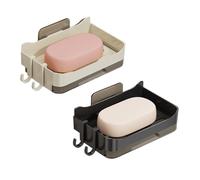 poraceous 2 Pezzi Saponetta da Muro con Scarico, Portasapone Autoadesivo, Senza Trapano Sapone Porta Saponetta, Facile da Installare Antiruggine Impermeabile per Doccia, Bagno e Cucina