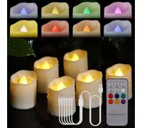 Porashine 6 lumini ricaricabili a LED, luce tremolante, bianco caldo/RGB con telecomando, timer USB, cavo 3D, senza fiamma, per casa, camera, tavolo, Halloween, decorazioni natalizie (6 RGB)
