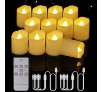 Porashine Candele da tè ricaricabili, 12 pezzi, LED tremolanti, bianco caldo/RGB, con telecomando, timer, cavo USB, 3D, senza fiamma, per la casa, Halloween, decorazione natalizia