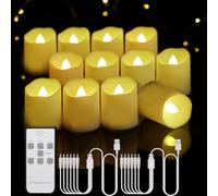 Porashine Candele ricaricabili, 12/6 LED, luce tremolante, bianco caldo/RGB con telecomando, timer USB, cavo 3D, senza fiamma, per casa, camera, tavolo, Halloween, decorazione natalizia (bianco caldo)
