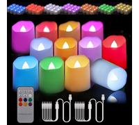 Porashine Candele ricaricabili, 12/6 LED, luce tremolante, bianco caldo/RGB con telecomando, timer USB, cavo 3D, senza fiamma, per casa, camera, tavolo, Halloween, decorazione natalizia (RGB)