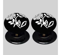 Porcelain Pomello Porta Set Nero Con White Dahlia Design 60mm