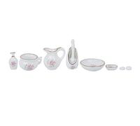 Porcellana bagno rosa, 8 pezzi 1:12 mobili in miniatura casa delle bambole Set porcellana bagno rosa casa delle bambole decorazione fai da te ornamento(Rose)