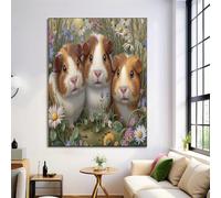 Porcellino D'India Dei Fiori Affiche Bianco Brunastro Animali Delle Praterie Abstraite Sur Toile Tableau Art Peintures Decoration Murale Pour Salon Maison Chambre,Impression Sans Cadre 50X70Cm