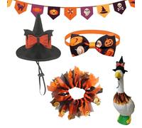Porch Geese Outfits, Halloween Animal Hats, Orange Bow Tie Set, Decorative Skirt Costume for 23 Inch Sculpture Yard Outdoor Terrace, Festive Holiday Atmosphere Display, 3 Piece Set