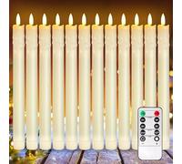 PORFOYO 12 Pezzi Candele LED, Candele a Bastoncino LED con Timer e Telecomando, Candele a LED con Fiamma Tremolante, Funzionamento a Batteria, Luce Stoppino 3D, per Natale,Casa,Matrimonio e Feste