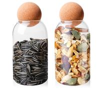 PORFOYO 2 barattoli in vetro per alimenti con coperchio in sughero, 800 ml, in vetro, contenitori in vetro con coperchio, per soggiorno, cucina