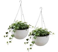 PORFOYO 2 fioriere sospese per interni, in plastica, 16,5 cm, da appendere con foro di scarico e catena, per interni ed esterni (bianco)