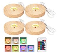 PORFOYO 4 pezzi base LED in legno, base luminosa rotonda con luce multicolore, base luminosa a LED per vetro acrilico, blocco di vetro, cristallo, resina, base illuminata USB per decorazione