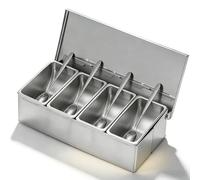 PORFOYO 4 Scomparti in Acciaio Inox per Condimenti: Contenitore per Ingredienti per Pizza, Con Coperchio E Cucchiaio, Contenitore per Spezie Con 4 Griglie Interne per gastro e cucina