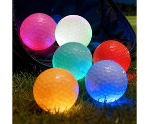 PORFOYO 6 palline da golf luminose, da golf a LED, da notte, riutilizzabili, per allenamento notturno e tiri da golf, rosso, giallo, verde, blu, bianco, rosa