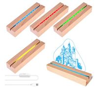 PORFOYO Base a LED, 4 luci a LED, base luminosa a LED, 7 colori, base a LED, in legno, 15 cm, base in legno, lampada illuminata, attacco USB, decorazione per blocco di vetro, cristalli resina
