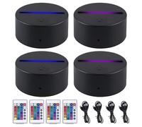PORFOYO Base luminosa a LED 3D, 4 pezzi, luce notturna a LED 3D, con telecomando, base per lampada di ricambio o fai da te, base a LED, per camera da letto, cameretta dei bambini, soggiorno, bar