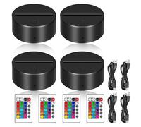 PORFOYO Base per lampada notturna a LED 3D, 4 pezzi, luce notturna a LED 3D, con cavo USB, attacco a LED, attacco a LED 3D, 16 colori, attacco a LED per bar, camera da letto