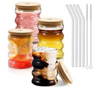PORFOYO Bicchieri a bolle, 4 pezzi, per latte macchiato, bicchieri da caffè, bicchieri con coperchio e cannuccia, 530 ml, bicchieri da long drink, bicchieri da caffè ghiacciato, per acqua, latte, soda