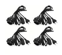 PORFOYO Confezione da 4 portalampada E14 con interruttore, cavo di alimentazione da 3,5 m, attacco E14, interruttore a vite, supporto per lampada, lampada da soffitto, lampade fai da te, colore nero