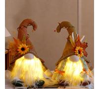 PORFOYO Decorazione autunnale a forma di gnomo, 2 pezzi, decorazione autunnale con gnomo con luce, decorazione per il viso, decorazione natalizia, funzionamento a batteria