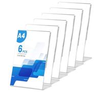 PORFOYO Espositore da tavolo in acrilico, formato A4, 6 pezzi, trasparente, formato A4, supporto in acrilico, supporto a L, supporto inclinato, supporto in acrilico per pubblicità, menu, segnaletica