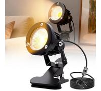 PORFOYO Faretto LED a morsetto con spina e interruttore, 10 W COB LED bianco caldo, lampada da scrivania, faretto da giardino, faretto a morsetto con cavo da 1,8 m, per interni ed esterni