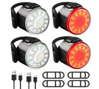 PORFOYO Luce per passeggino, 4 pezzi, impermeabile, luce per passeggino, luce bianca rossa, luci per passeggino, luci LED, ricarica USB, luce brillante per tutti i passeggini