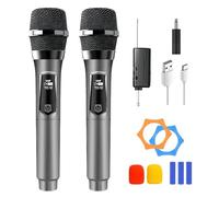PORFOYO Microfono Senza Fili, Set da 2 Microfoni UHF, Set di Microfoni con Ricevitore Ricaricabile, Doppio Microfono a Mano, Portata 50m per Karaoke, Canto, Festa, Palcoscenico, Matrimonio, DJ
