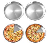 PORFOYO Piatti da Campeggio in Acciaio Inox 30 cm, 4 Set di Piatti in Acciaio Inossidabile Inox, Piatti Rotonde in Acciaio Inox, Stoviglie da Picnic e Campeggio per BBQ Picnic Campeggio