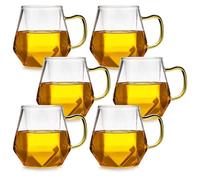 PORFOYO Set 6 Tazzine in Vetro Trasparente: Tazzine Caffe in Vetro Borosilicato Con Manico Resistente Al Calore, Design Diamantato, Bicchieri Da Caffè in Lavastoviglie, Ideali per Casa E Bar