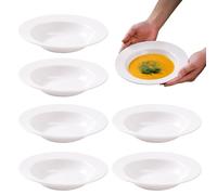 PORFOYO Set da 6 piatti per pasta, set di piatti, piatti fondi per pasta e zuppa in plastica, grandi e profondi, riutilizzabili, piatti da campeggio, bianchi rotondi, piatti fondi per camper, feste
