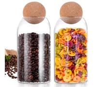 PORFOYO Set di 2 barattoli con coperchio, 800 ml, con coperchio in legno, a forma di sfera, per chicchi di caffè, barattoli con coperchio, vetro con coperchio per conservare alimenti