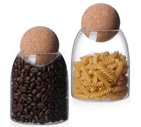 PORFOYO Set di 2 barattoli in vetro con coperchio in sughero, 800 ml e 500 ml, trasparenti, ermetici, resistenti alle temperature, ideali per caffè, cereali, farina, noci, frutta secca e biscotti