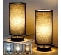 PORFOYO Set di 2 Lampada da Comodino con Funzione Touch Dimmerabile, Lampade da Comodino, 3 Livelli di Luminosità Regolabili, Paralume in Lino, Abat Jour da Comodino per Camera da Letto Soggiorno