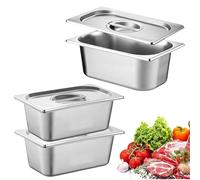 PORFOYO Set di 3 contenitori per gas in acciaio inox con coperchio, rettangolari, contenitori GN 1/9 da 17,6 x 10,8 x 10 cm