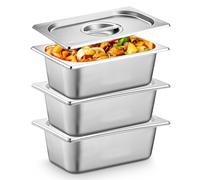PORFOYO Set di 3 vaschette per il panierstrasse rettangolare, contenitore per gas in acciaio inox con coperchio, contenitore Gn con coperchio, 32,5 x 17,5 x 6,5 cm, per braciole, cotolette, carne