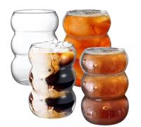 PORFOYO Set di 4 bicchieri a coste, 550 ml, bicchieri da caffè ghiacciato, bicchieri in vetro, bicchieri per latte macchiato, bicchieri da cocktail, bicchieri fatti a mano, bicchieri da caffè per