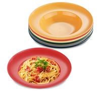 PORFOYO Set di 6 piatti da pasta, profondi, piatti da campeggio, piatti da 23 cm, in plastica, lavabili in lavastoviglie, colore: bianco, rotondi, piatti fondi per camper, feste, picnic, campeggio