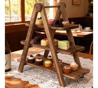PORFOYO Supporto per cupcake, in legno, a 3 piani, per dessert, 3 piani, con maniglia, supporto in legno con piatti da portata per dessert, accessori per buffet, decorazione per feste