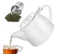 PORFOYO Teiera con setaccio, teiera in ceramica da 500 ml, con colino da tè in acciaio inox rimovibile, Teapot Ceramic, infusore a maglia fine, teiera in porcellana per un piacere più lungo (bianco)