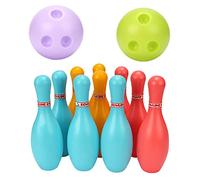Porgeel Set da Bowling per Bambini Giochi da Bowling per Interni ed Esterni per Giocattoli in plastica per Bambini 10 Pin 2 Palline per Giocattoli educativi precoci M