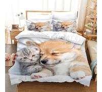 PORJDN Set di biancheria da letto per cani e gatti, con copripiumino e federa da 65 x 65 cm, motivo gattino, set copripiumino 3D per animali domestici (gatti e cani, 1, 140 x 200 cm)