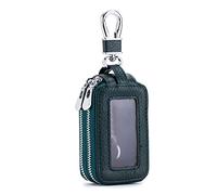 PORRASSO Astuccio Portachiavi Vera Pelle Auto Del Sacchetto Portachiavi Doppia Cerniera Portatile Raccoglitore Chiave Car Key Case per Uomo Donna Verde