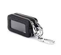 PORRASSO Astuccio Portachiavi Vera Pelle Auto Del Sacchetto Portachiavi Portatile Doppia Cerniera Raccoglitore Chiave Car Key Case per Uomo Donna Nero
